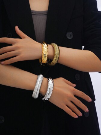 1 件/2 件复古手镯，优雅可堆叠/一次性时尚金属弹簧开口设计女士珠宝，适合节日、庆典、办公室、聚会、生日派对、酒吧、音乐节、浪漫约会、度假、休闲装