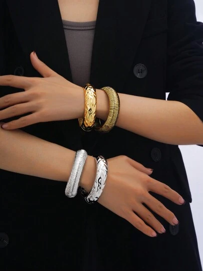 1 件/2 件复古手镯，优雅可堆叠/一次性时尚金属弹簧开口设计女士珠宝，适合节日、庆典、办公室、聚会、生日派对、酒吧、音乐节、浪漫约会、度假、休闲装