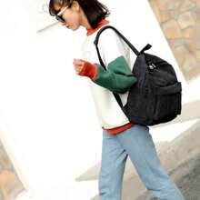 New  Backpack Fashion Women Corduroy Backpack College Women Solid Color School Backpack Travel Shoulder Bags For Teenagers