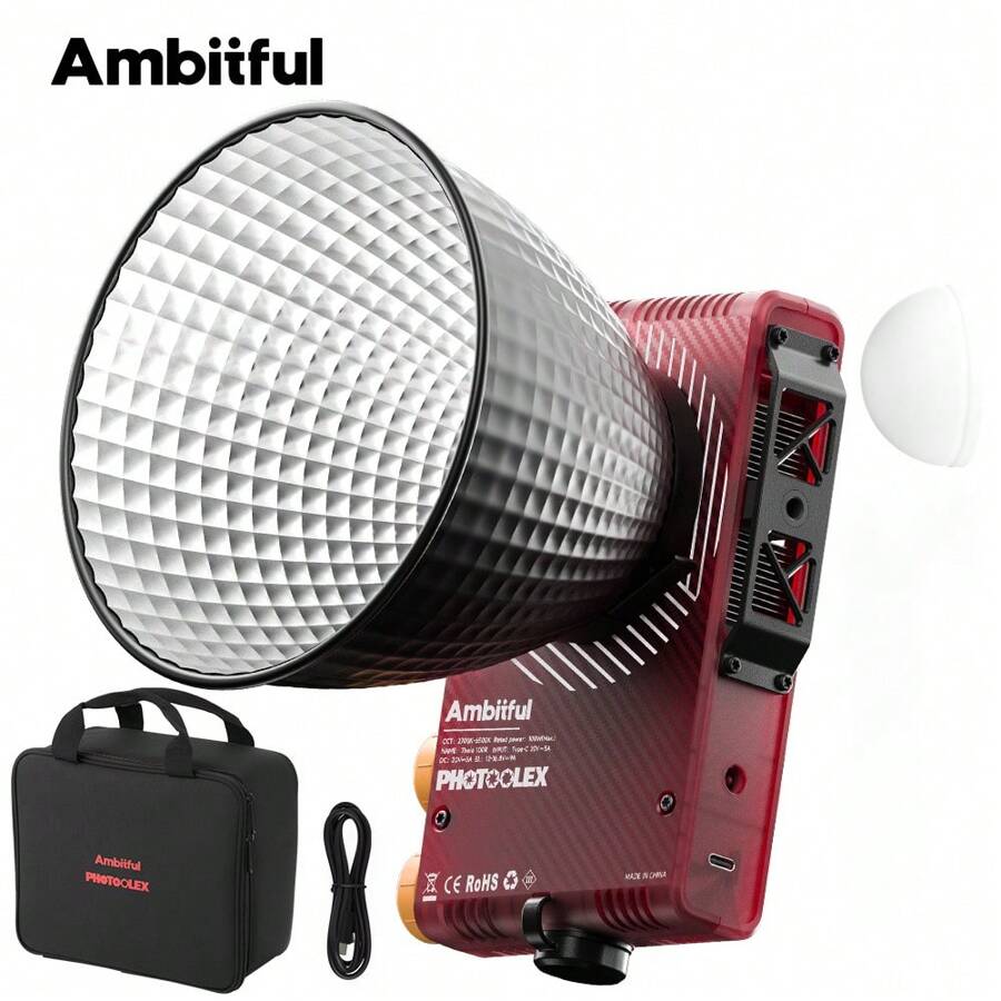 Luz de video LED AMBITFUL 100R de 100W, versión bicolor 2700K-6500K, CRI 96+, TLCI 95+, luz LED portátil de bolsillo con control de aplicación - Rojo - Ver 1