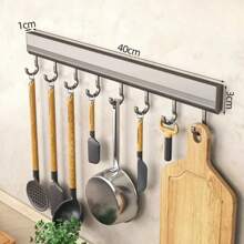 Alloy Hooks Rack Wall Mounted Drill-Free Kitchen Utensils Storage Row Hook Holder Bathroom - White - View 1
