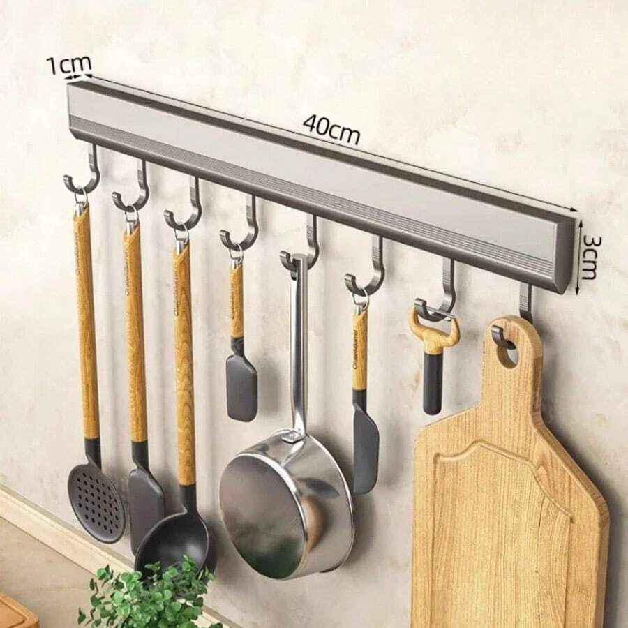 Alloy Hooks Rack Wall Mounted Drill-Free Kitchen Utensils Storage Row Hook Holder Bathroom - White - View 1