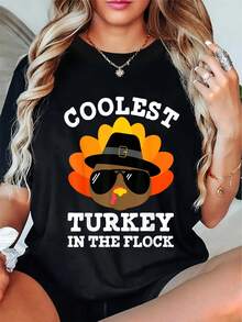 Thanksgiving Shirts For Men Boys Coolest Turkey T-Shirt Cotton Shirt - Black - View 1