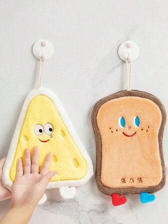 1 pieza Toalla de mano de felpa coral suave y absorbente, anti-desprendimiento, con lazo colgante, diseño de donut de dibujos animados, toalla absorbente y de secado rápido multiusos para baño y cocina, decoración de otoño, regreso a la escuela, paños de cocina