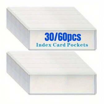 30/60 pièces de pochettes transparentes en PVC autocollantes pour fiches, 3,2 cm x 7,5 cm, ouverture supérieure pour le chargement, l'organisation et la protection des fiches, avec un dos adhésif, facile à installer - Utilisez ces porte-étiquettes transparents pour organiser votre maison, idéal pour le bureau, l'école et la maison