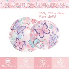 10 Stücke Schmetterlingsmuster Pappteller, Becher, Servietten, Einwegteller, Party Teller Kuchen Dessert Teller, Geschirr-Set Zubehör für Hochzeit, Alltag, Abendessen, Geburtstag, Ferien, Picknick, Abschluss Rosa - Verschiedenfarbig - Übersicht 5