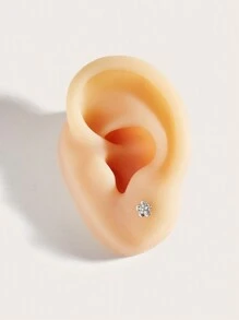 1pc Mini Cute Stainless Steel Flower Shape Diamond Stud Earrings, Suitable For Daily Wear By Women - Flowers - View 4