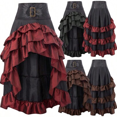 2024 New Foreign Trade, Europe, America, Solid Color Women's Skirt, Stage Performance Dress Halloween Halloween Costumes Women