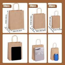 Tomnk 120/150pcs Paper Gift Bags With Handles, Kraft Paper Bags, Mixed Size Bulk Paper Bags Gift Merchandise Bags Business, Shopping, Retail, Birthday Organisation, New Year, DIY, For Mother's Day, White/Brown - 彩色 - 查看 3