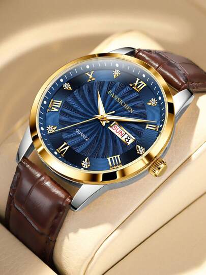  ساعة ماء مضيئة جديدة من FANSICHEN، ساعة كوارتز للرجال مع تقويم مزدوج، قرص كبير فائق الرقة، مناسبة للارتداء اليومي، هدية للرجال في المناسبات