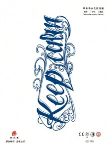 1 件防水纹身贴纸，英文字母图案临时纹身贴花，半永久性植物纹身，防水不反光，易于使用，适合男士手臂、腹部、胸部、背部，持续 7-14 天，非常适合派对、音乐节