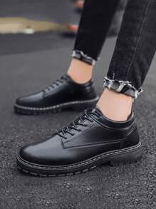 Men's Formal Casual Shoes, Slip-On Leather Shoes, Black Color, Waterproof Hiking Shoes, Low-Top Shoes For Men, Autumn - Black - View 1