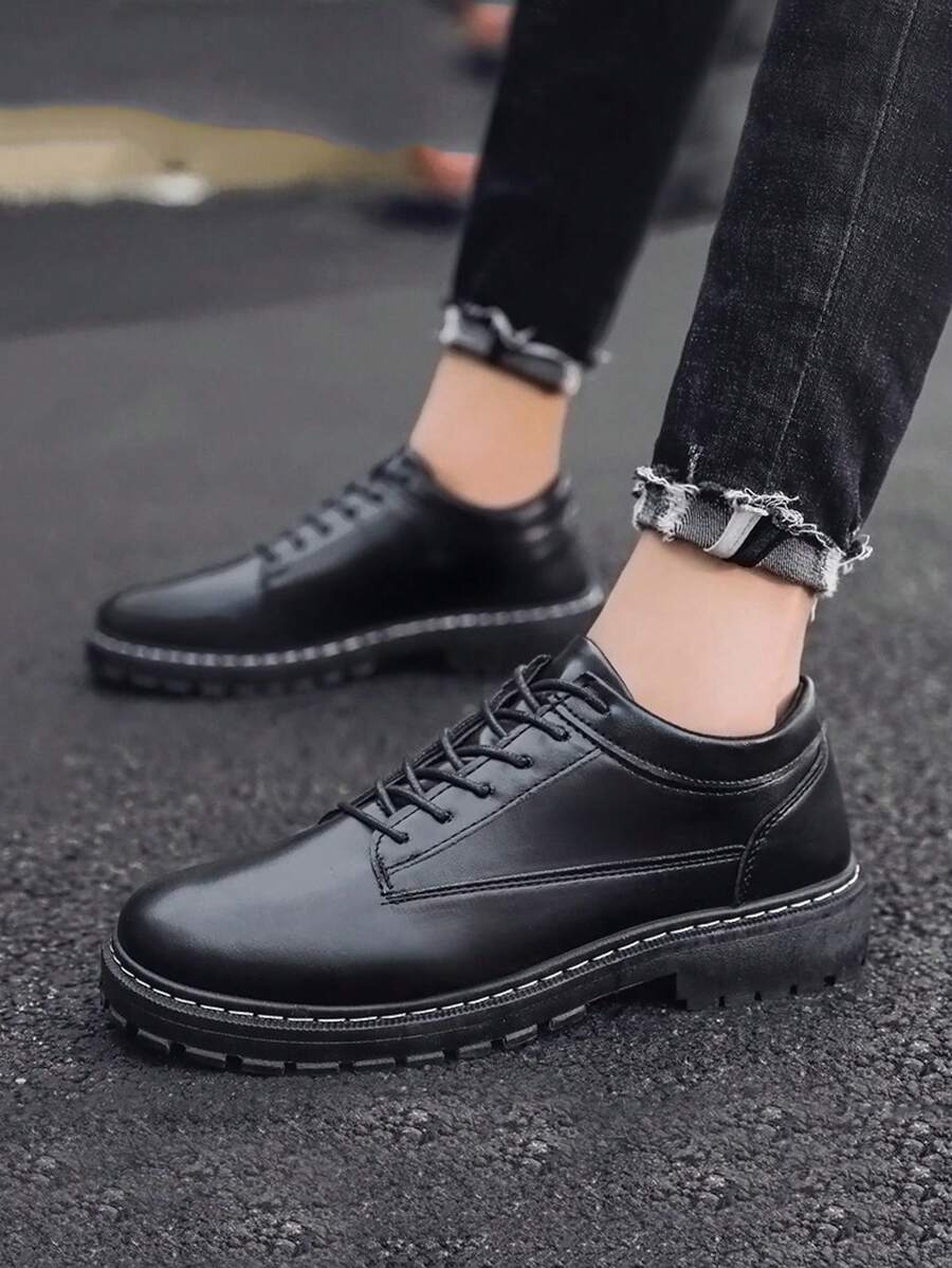 Men's Formal Casual Shoes, Slip-On Leather Shoes, Black Color, Waterproof Hiking Shoes, Low-Top Shoes For Men, Autumn - Black - View 1