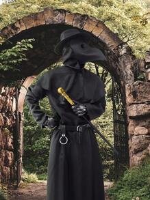 Halloween Costume, Suitable For Plague Doctors, Black Cape Robe With Bird Beak Mask Scepter And Gloves - Black - View 6
