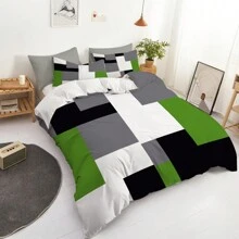 Bộ 3 vỏ chăn họa tiết kẻ caro xanh đen xám (1 vỏ chăn + 2 vỏ gối, không có lõi), trang trí phòng ngủ họa tiết thời trang, bộ chăn ga mềm mại và thoải mái - Nhiều màu - Xem 6