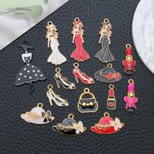 5/15pcs Fashionable Enamel Elegant Woman Lipstick/Hat/Bag/High-Heeled Shoes Charm Plated Alloy Pendant DIY Women Bracelet Necklace Earrings Jewelry Making Craft Accessories, Gifts For Lovers & Friends - Multicolor - View 13