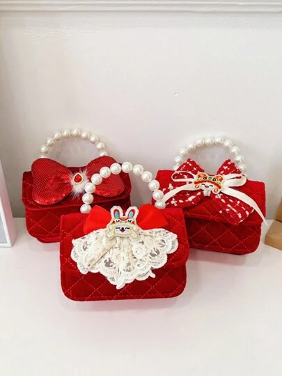 1pc Girls' Solid Color Cute Bow Closure Fashion Handbag, Suitable For Going Out