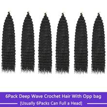海洋波浪钩针编织发，30 英寸黑色深波浪编织发，适合女性，合成卷曲钩针接发，波浪编织发，波西米亚钩针编织发