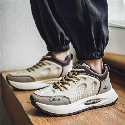 Nuevas zapatillas casuales de moda para hombres de 2024 con elementos de diseño, suela gruesa versátil y deportiva, y bloques de color