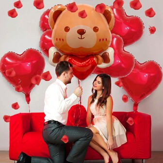 7 st ballong & 400 st falska rosenblad, Love Angel Bear Balloon Set, Jag älskar dig ballong, 18 tum hjärtformad ballong, Röd hjärtballong, Rosenblad, Lämplig för alla hjärtans dag-fest, förslag, bröllop, födelsedagsfest, jubileumsromantisk inredning