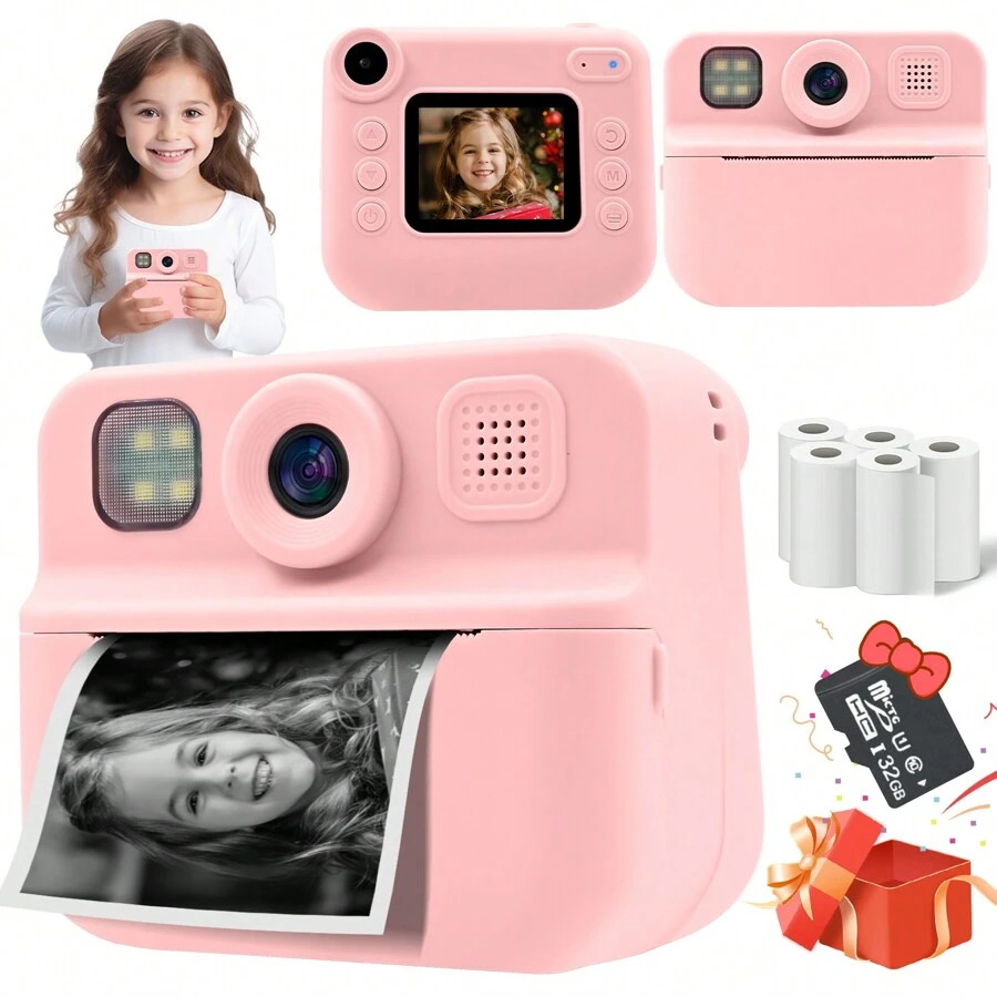 Instant Print Camera For Kids - Instant Print Photo - Christmas Birthday Gifts For Age 4 5 6 7 8 9 10 Girls Boys - Portable Toy- Pink.Back To School.Labour Day, Maypole, European Day, Mother's Day. - Multicolor - View 1