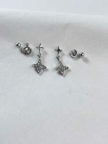 Sparkling Star & Moon Shaped Ear Studs For Women, Fashionable And Versatile Jewelry With High-End And Unique Design