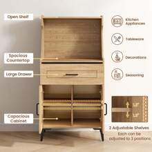 Mueble bar de café con cajón de almacenamiento de tablero perforado y estante ajustable Aparador tipo buffet - Roble - Ver 9