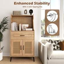 Mueble bar de café con cajón de almacenamiento de tablero perforado y estante ajustable Aparador tipo buffet - Roble - Ver 7