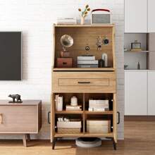 Mueble bar de café con cajón de almacenamiento de tablero perforado y estante ajustable Aparador tipo buffet - Roble - Ver 3