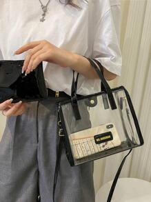 Women's Transparent Crossbody Bag Fashion Shoulder Bag Candy Color Handbag Casual Shoulder Bag - màu đen - Xem 2
