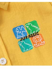 男孩恐龙印花短袖休闲衬衫，夏季 - 黃色 - 查看 4