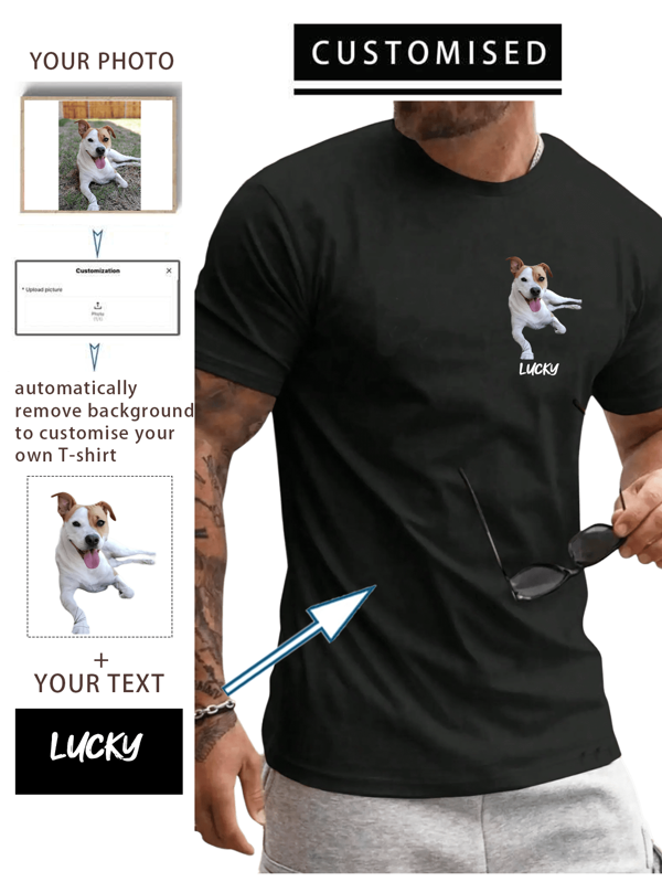 Customized Personalized Men's Loose Round-Neck Casual T-Shirt - Add Your Own Images And Your Text (Family Photo/Selfie/Pet Photo/Friend Photo/Lover Photo/Girlfriend Photo/Gifts/Logo For Couples/Customizable Tee For Husband Or Boyfriend Or Girlfriend,Birthday Present And Party) To Design Your Personalized Printed T-Shirt Stylish,Fashion,Hipster,Casual,Minimal Chic Personalized,Customized,Custom,Unique Guy Costumes,Capsule Wardrobe,Men Basic/Street Style Ideal Gifts