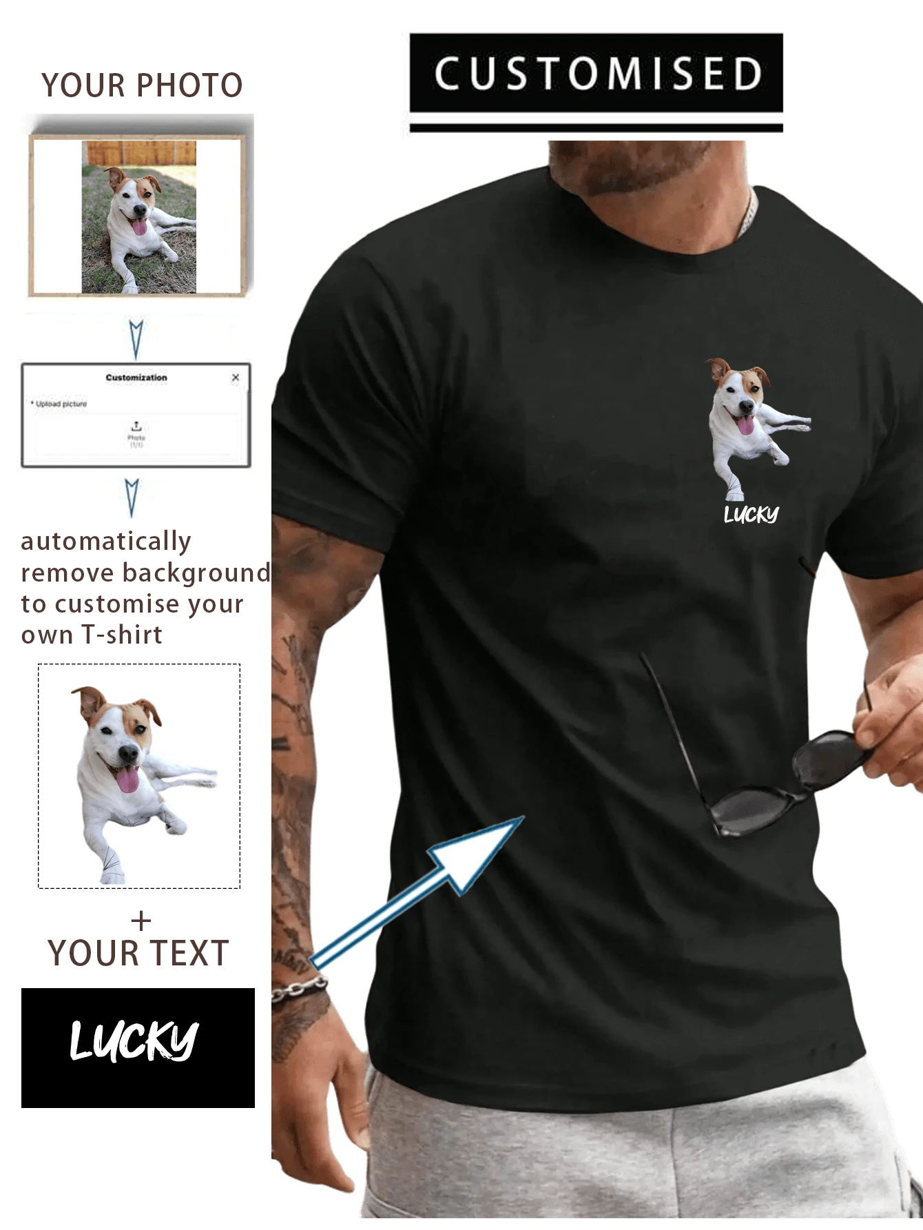 Customized Personalized Men's Loose Round-Neck Casual T-Shirt - Add Your Own Images And Your Text (Family Photo/Selfie/Pet Photo/Friend Photo/Lover Photo/Girlfriend Photo/Gifts/Logo For Couples/Customizable Tee For Husband Or Boyfriend Or Girlfriend,Birthday Present And Party) To Design Your Personalized Printed T-Shirt Stylish,Fashion,Hipster,Casual,Minimal Chic Personalized,Customized,Custom,Unique Guy Costumes,Capsule Wardrobe,Men Basic/Street Style Ideal Gifts