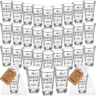 30pcs Wedding Shot Glasses For Guests, Acrylic Wedding Favor Set 1.2 Ounce With Take A Shot We Tied The Knot Labels, Thank You Tags And Organza Bags For Easter, Easter Decor, Wedding, Wedding Items, Birthday Decorations,Graduation Decorations,Wedding, Bachelorette,Party Favors,Graduation Decorations, Bridesmaid Gifts, Christmas