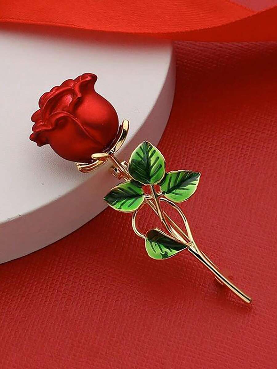 1 Elegant Luxury Rose Flower Brooch Pin, Fashion Clothing Accessory Lapel Pin Valentines Dress Accessories Pin For Clothes Bag Charm School Office Accessories Shirts Jacket Jewelry Halloween Clothes Pin Funny Cute Teacher Gifts00 Costume Accessories Bag Charms Christmas - Red - View 1