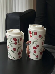 1 件 350ml-450ml（11.8oz-15.2oz）双层不锈钢隔热玻璃杯，水彩樱桃风格旅行杯，可重复使用杯子，适用于办公室、家庭、户外、汽车，是节日、生日、情人节、返校的好礼物