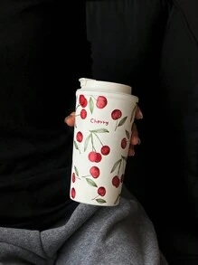 1 件 350ml-450ml（11.8oz-15.2oz）双层不锈钢隔热玻璃杯，水彩樱桃风格旅行杯，可重复使用杯子，适用于办公室、家庭、户外、汽车，是节日、生日、情人节、返校的好礼物