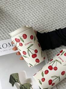 1 件 350ml-450ml（11.8oz-15.2oz）双层不锈钢隔热玻璃杯，水彩樱桃风格旅行杯，可重复使用杯子，适用于办公室、家庭、户外、汽车，是节日、生日、情人节、返校的好礼物