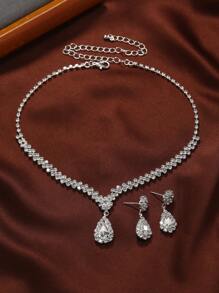 Juego De Cadena De Garras De Moda Y Lujoso Con Decoración De Pedrería, Complementos Nupciales De Collar Y Aretes, Adecuado Para Usar En Bodas De Mujeres - Plateado - Ver 2