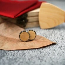 Handcrafted Maple Wooden Bowknot Gift Set - Includes Cufflinks Pocket Square & Gift Box, Perfect For Christmas Gifts, Halloween Decorations, New Year Presents, Weddings, And Party Accessories For Men