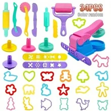 34 件儿童彩泥工具套装，各种形状的彩泥切具和擀面杖（随机颜色/图案/款式） - 彩色 - 查看 12