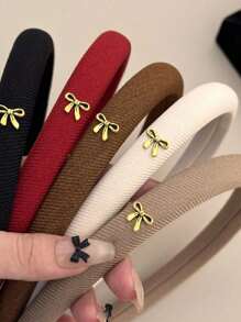 5/1pc Retro Bow Headband, Elegant Solid Color Sponge Bow Hair Band Suitable For Everyday Commute, Makeup, Washing Hair, Casual Outing