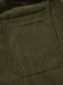 Men's Corduroy Casual Shorts, Versatile Knee Length Pants - Army Green - View 5
