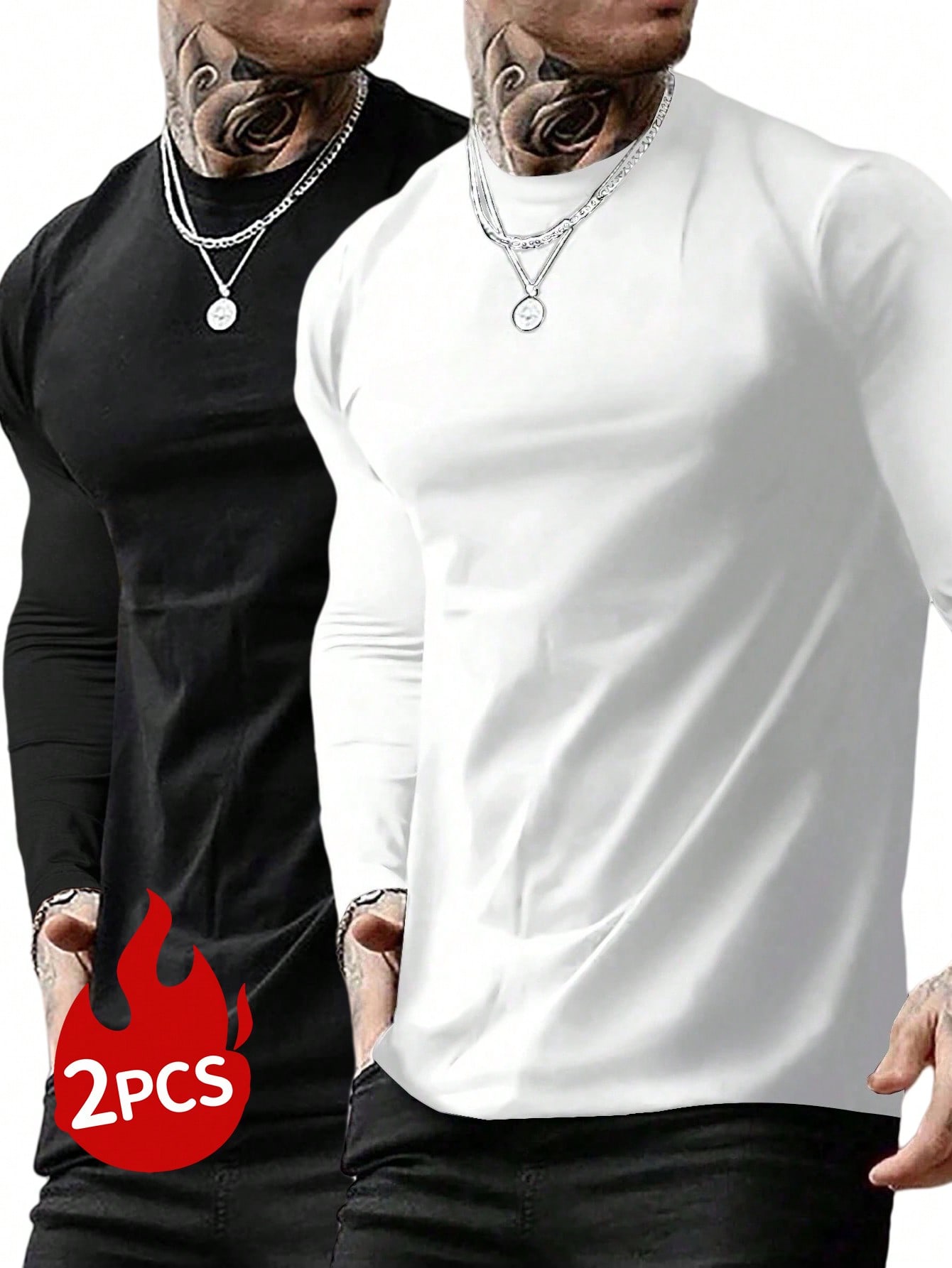 2 Pieces Men's Casual Basic Long Sleeve T-Shirts, Stylish Daily Wear