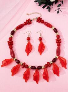 1 Set Women's Luxury Handmade Jewelry With Asymmetric Rhinestones & Beads, Including Necklace & Earrings, European Style, Suitable For Dating, Shopping, Party, Daily Wear