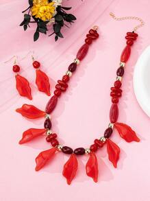1 Set Women's Luxury Handmade Jewelry With Asymmetric Rhinestones & Beads, Including Necklace & Earrings, European Style, Suitable For Dating, Shopping, Party, Daily Wear