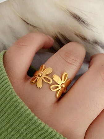 1 件不锈钢花朵设计金指环情人节、妈妈、母亲、母亲节、礼物