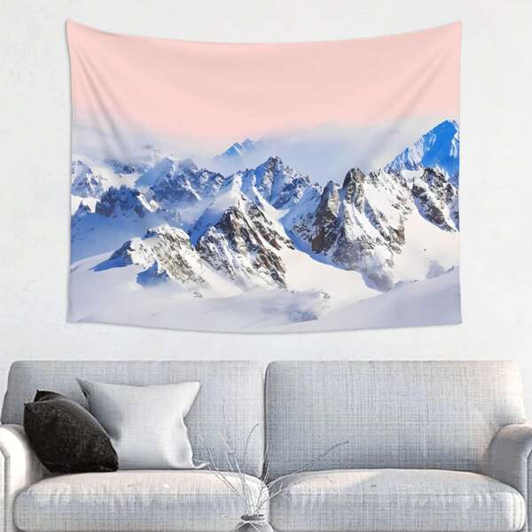 1 Pc Winter Mountain Tapestry, Snowy Peaks Design, Polyester Fabric, Rectangular Shape, Surreal Nature Landscape Style, Aesthetic Wall Hanging For Bedroom, Living Room, Dorm