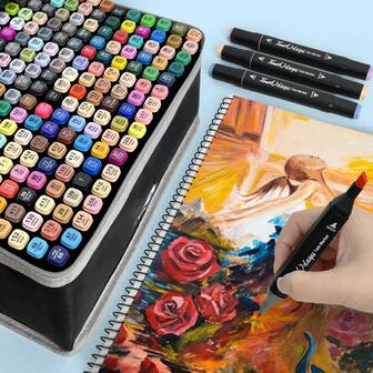 262pcs Marker Pen Set, Student Use Watercolor Pens, Dual-Tip Oil-Based Markers For Art Students, Painting Brush Set For Student Sketch Books, Markers For Middle/High School, College Students, 12/24/30/36/48/60/80/120/168/262 Colors