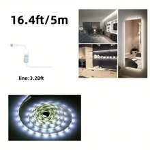 LED Strip Light 5V USB Powered, 16.5FT/5M  LED Vanity Mirror Lights LED White Light,Flexible Under Cabinet Tape Light For Bedroom,Kitchen,Home Vanity Mirror Lighting - white - View 3